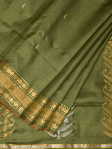 Olive Uppada Silk Handloom Saree with Karpur Pallu Design - Global Threads - Distacart